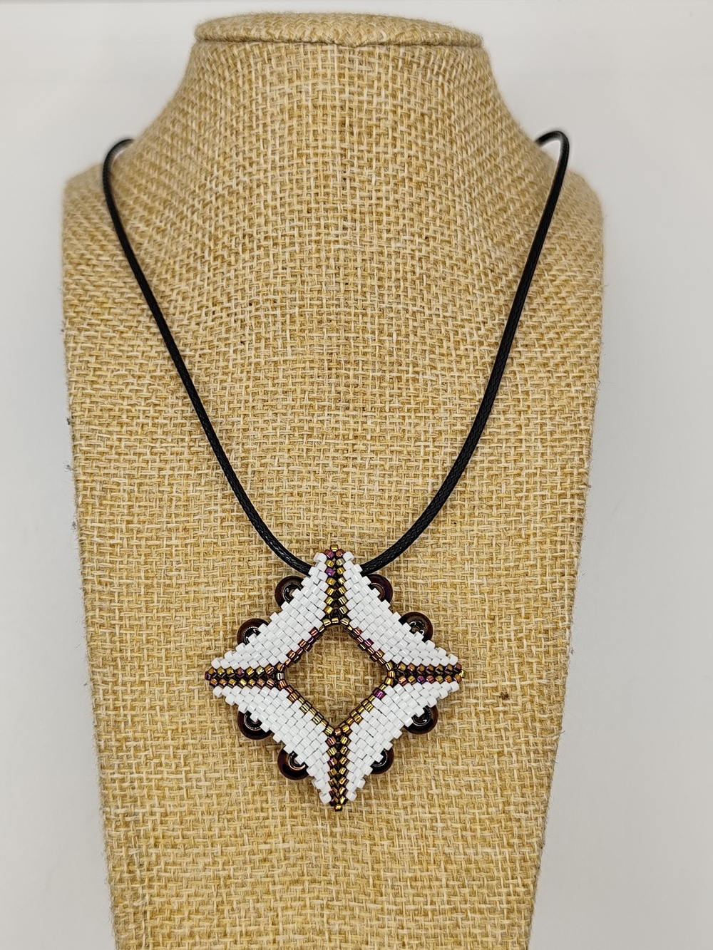 Handmade White Beaded Diamond Pendant Necklace